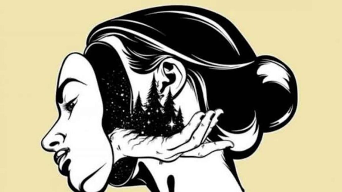 illusione ottica mano volto foresta